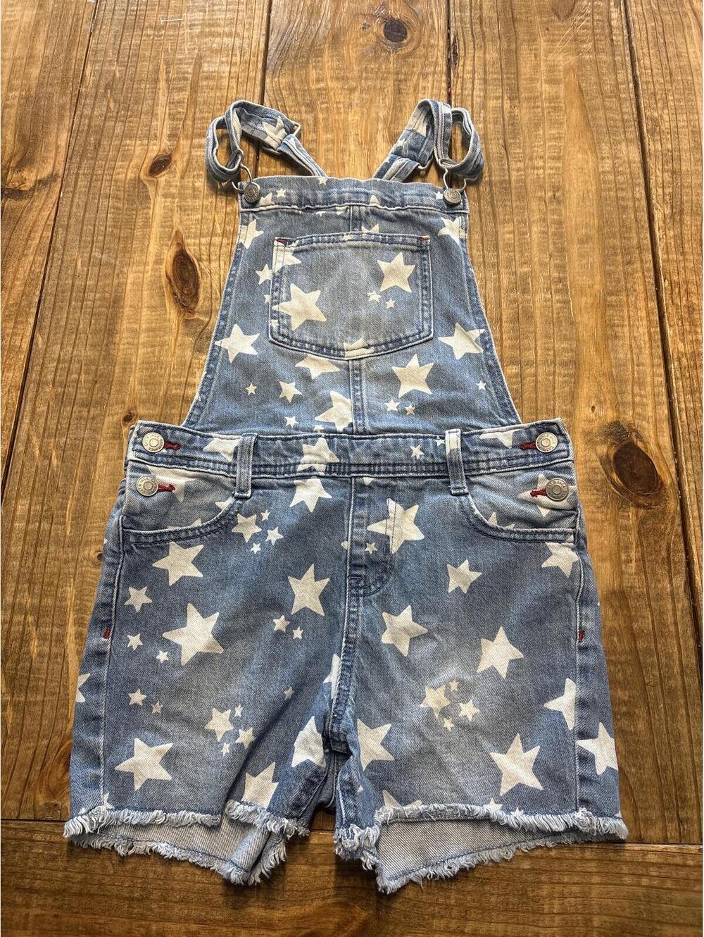 Cat & Jack Girls' Jean Denim Star Print Shortall Overalls Size 10 12 Youth Kids